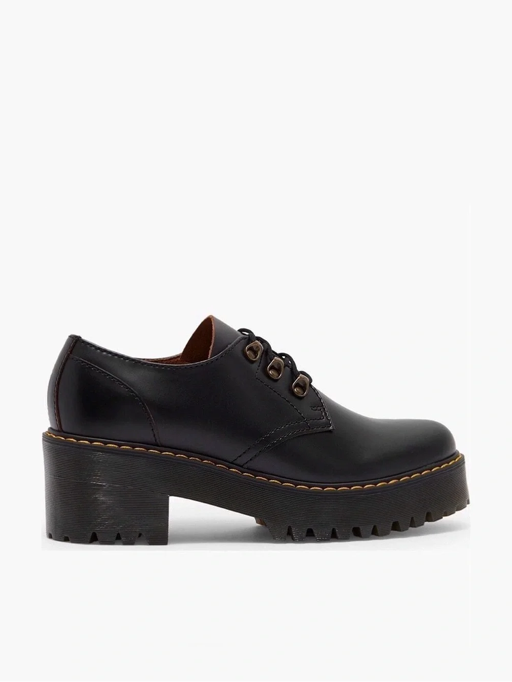 Dr. Martens Leona Lo Black Leather Platform Heeled Oxford Shoes 9